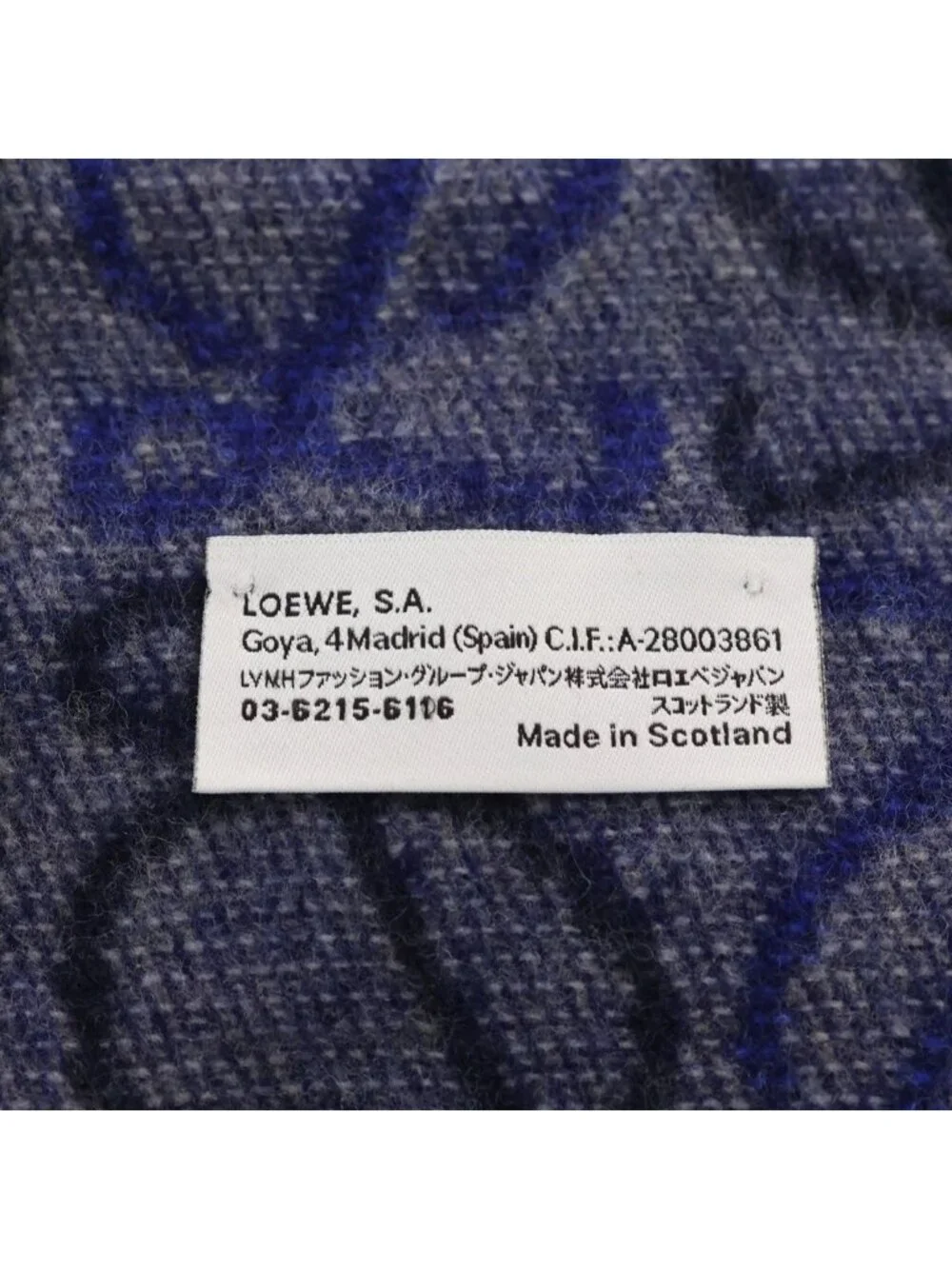Loewe Anagram Logo Shawl Scarf Wool Cashmere Blue Gray